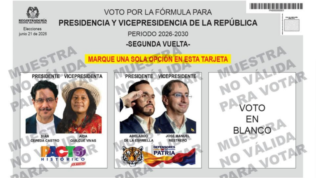 Así quedó el tarjetón electoral de la segunda vuelta presidencial